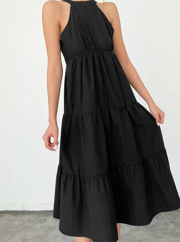 Elegant Khaki Pleated A-Line Dress