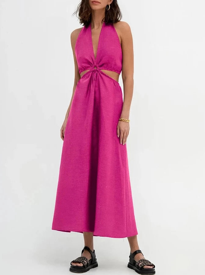 Elegant Brown Halter Maxi Dress