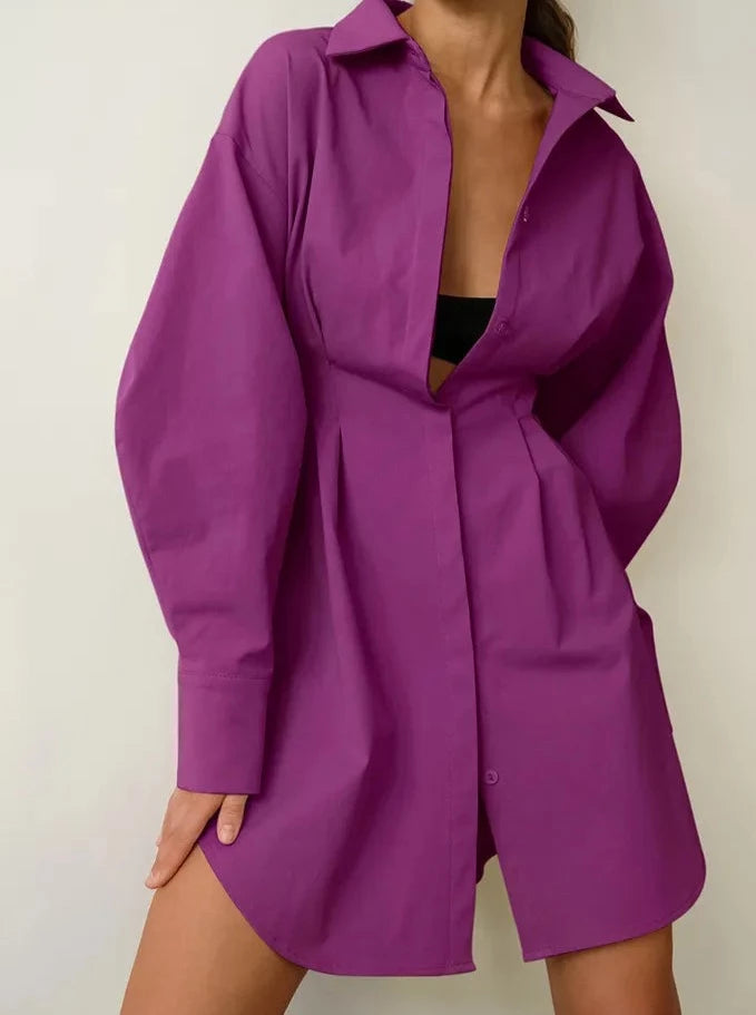 Pleated A-Line Shirt Dress