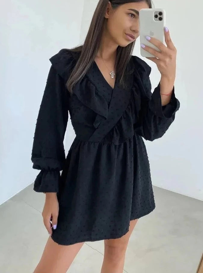 Elegant Black V-Neck Mini Dress