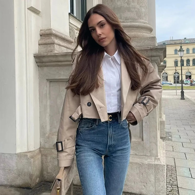 Chic Khaki Cropped Trench