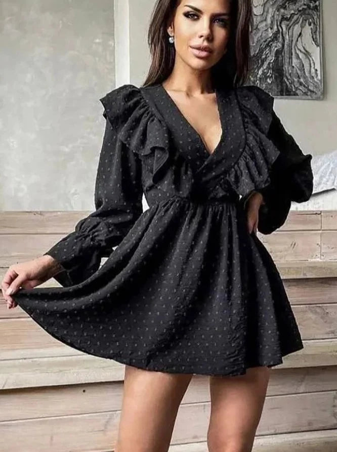 Elegant Black V-Neck Mini Dress
