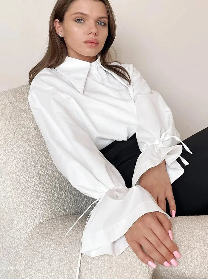 Elegant White Lace-Up Blouse