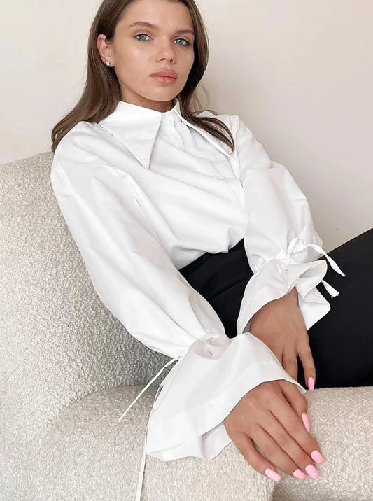 Elegant White Lace-Up Blouse