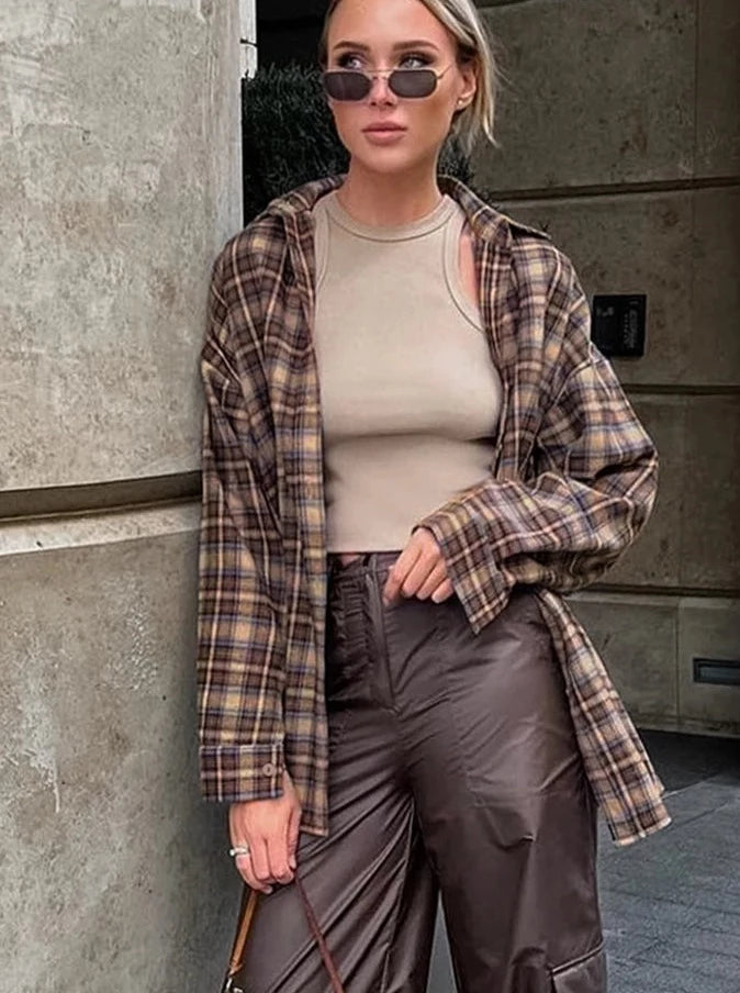 Plaid Button-Up Blouse