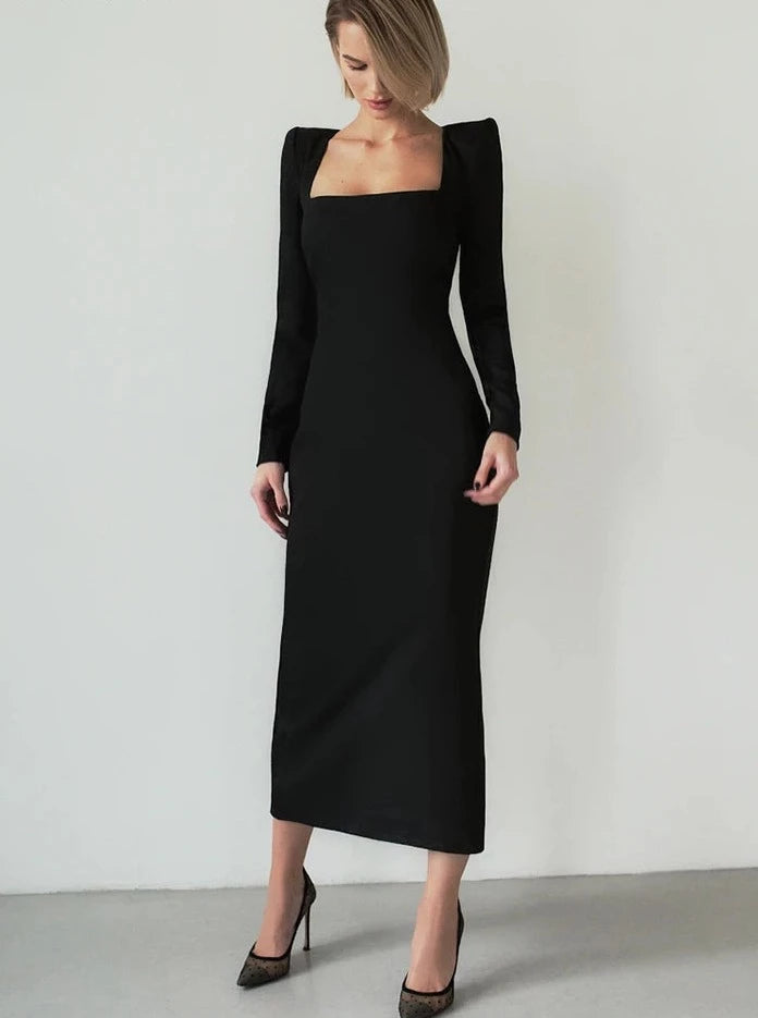 Black Square Neck Bodycon Dress