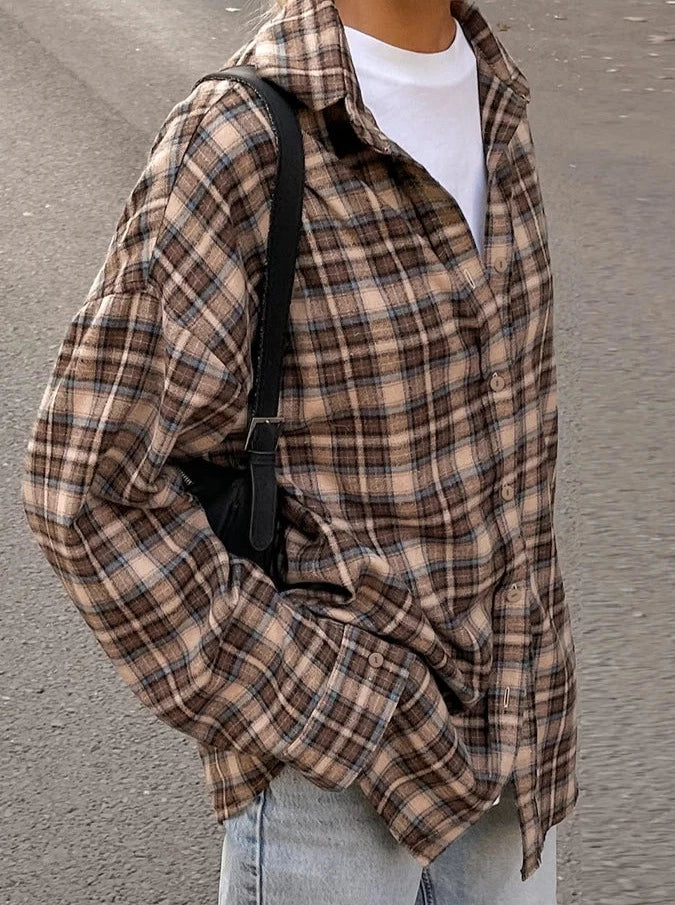 Plaid Button-Up Blouse
