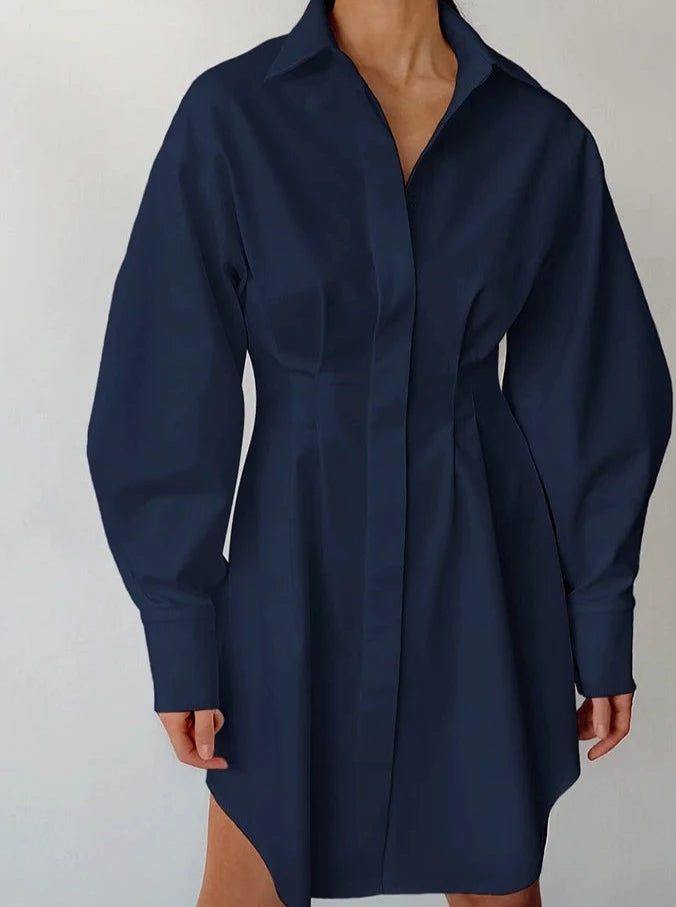 Pleated A-Line Shirt Dress