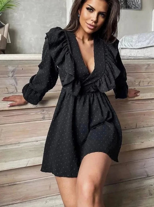 Elegant Black V-Neck Mini Dress
