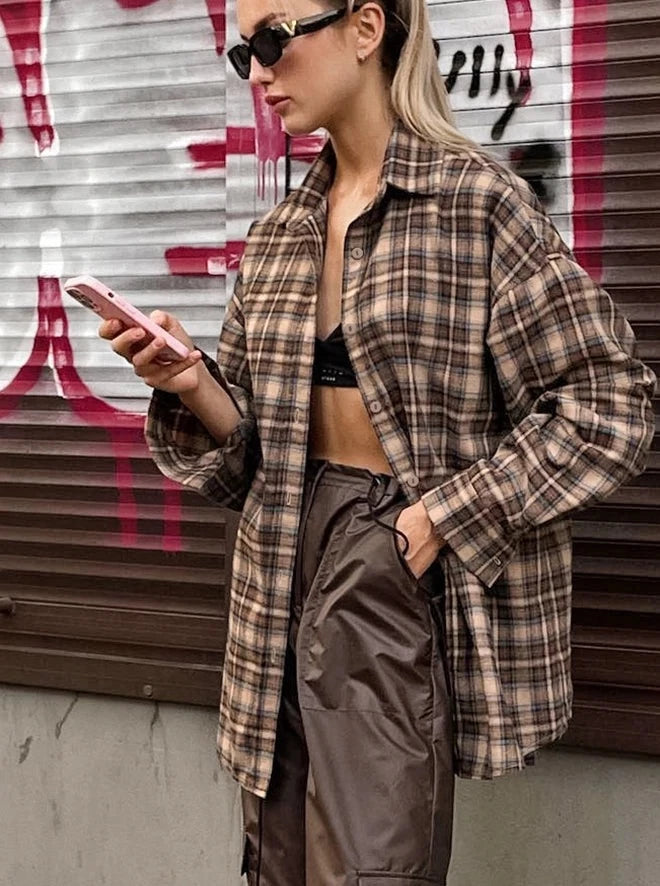 Plaid Button-Up Blouse
