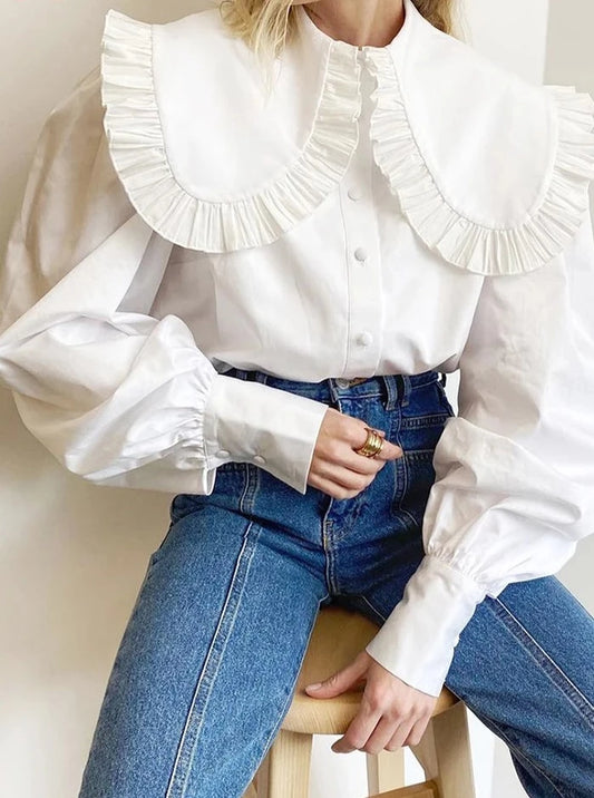 Elegant White Lantern Sleeve Blouse