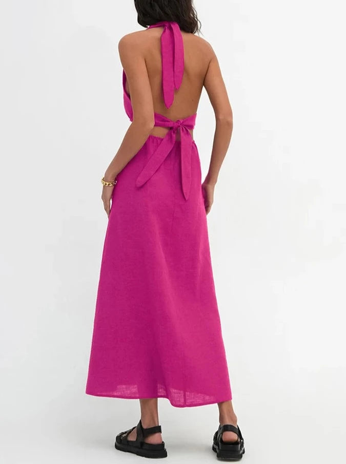Elegant Brown Halter Maxi Dress